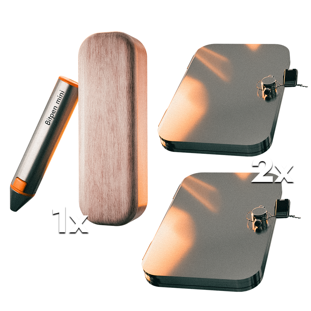 Einmal der Bitpen mini und zwei mal das Seedwich aus Edelstahl 316l mit optional Seedplatten aus Titan