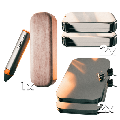 Auf dem Bild sieht man den Bitpen mini Gravurstift, das Seedwich und Hüllen für das Seedwich, die Seedbox