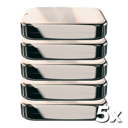 Fünf mal die Seedbox für das Seedwich übereinander gestapelt für die sichere Aufbewahrung des Bitcoin und Krypto Seeds