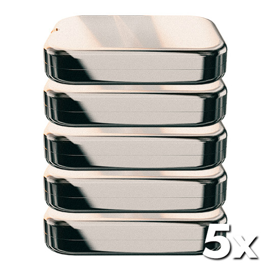 Fünf mal die Seedbox für das Seedwich übereinander gestapelt für die sichere Aufbewahrung des Bitcoin und Krypto Seeds