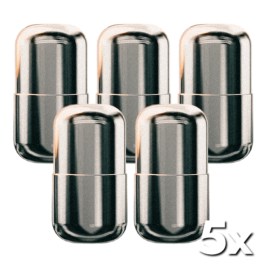 Fünf mal die Seedpill nebeneinander, ein Premium Bitcoin Backup bundle für den Seedburger