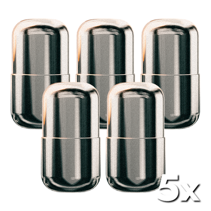 Fünf mal die Seedpill nebeneinander, ein Premium Bitcoin Backup bundle für den Seedburger