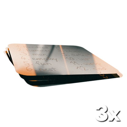 Das Seedslice 3 mal übereinander liegend: Titanfolie für die Gravur mit dem Bitpen mini