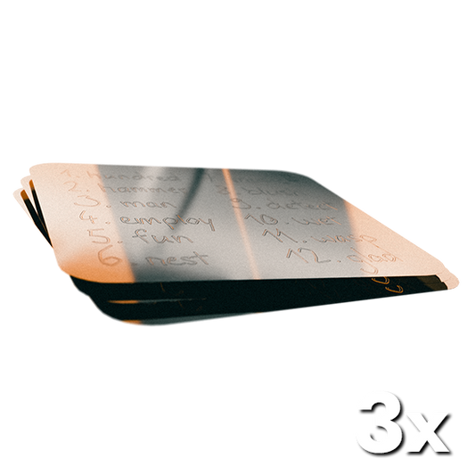 Das Seedslice 3 mal übereinander liegend: Titanfolie für die Gravur mit dem Bitpen mini